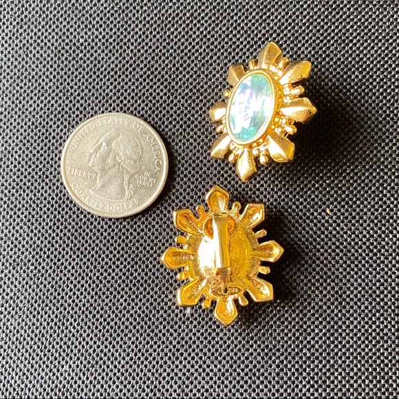 Vintage Blue Crystal in Gold Starburst Clip On - Picture 7 of 7